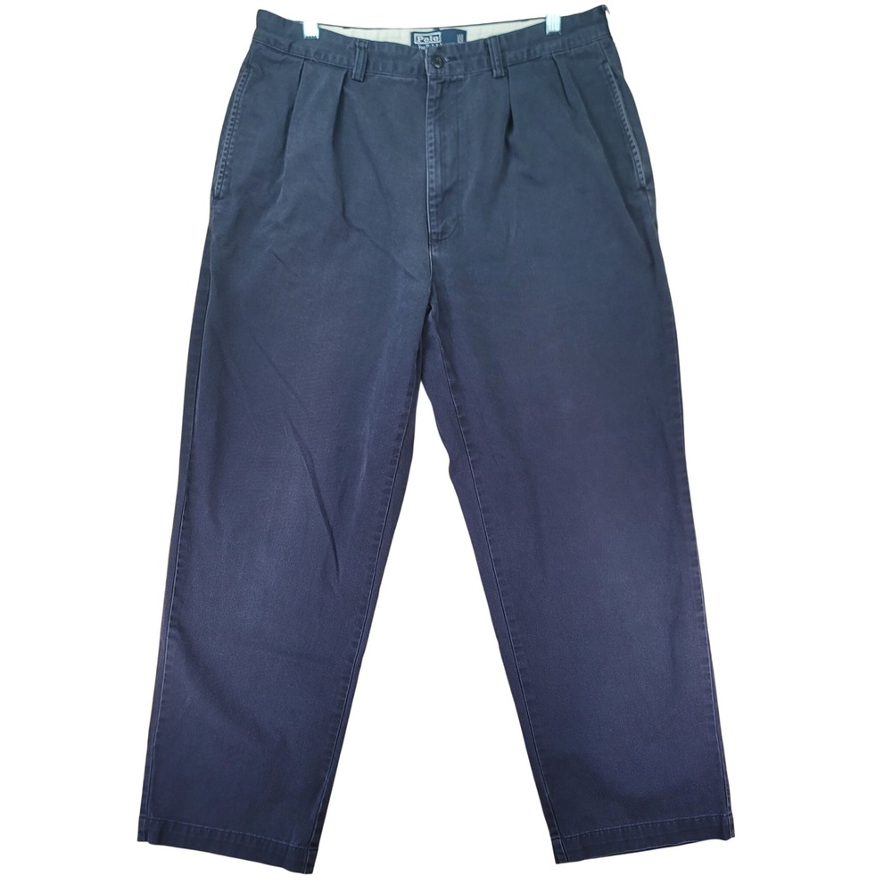 Polo Ralph Lauren Andrew Pant Men 34x28.5 Blue Double Pleated Chino Vintage 90's